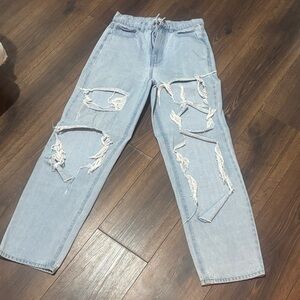 Distressed Light Blue Baggy Jeans